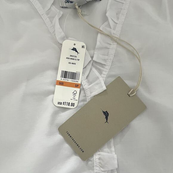 Tommy Bahama Agua Amara Top White Size Small Resort Wear Coastal Ruffle Blouse - Picture 10 of 11